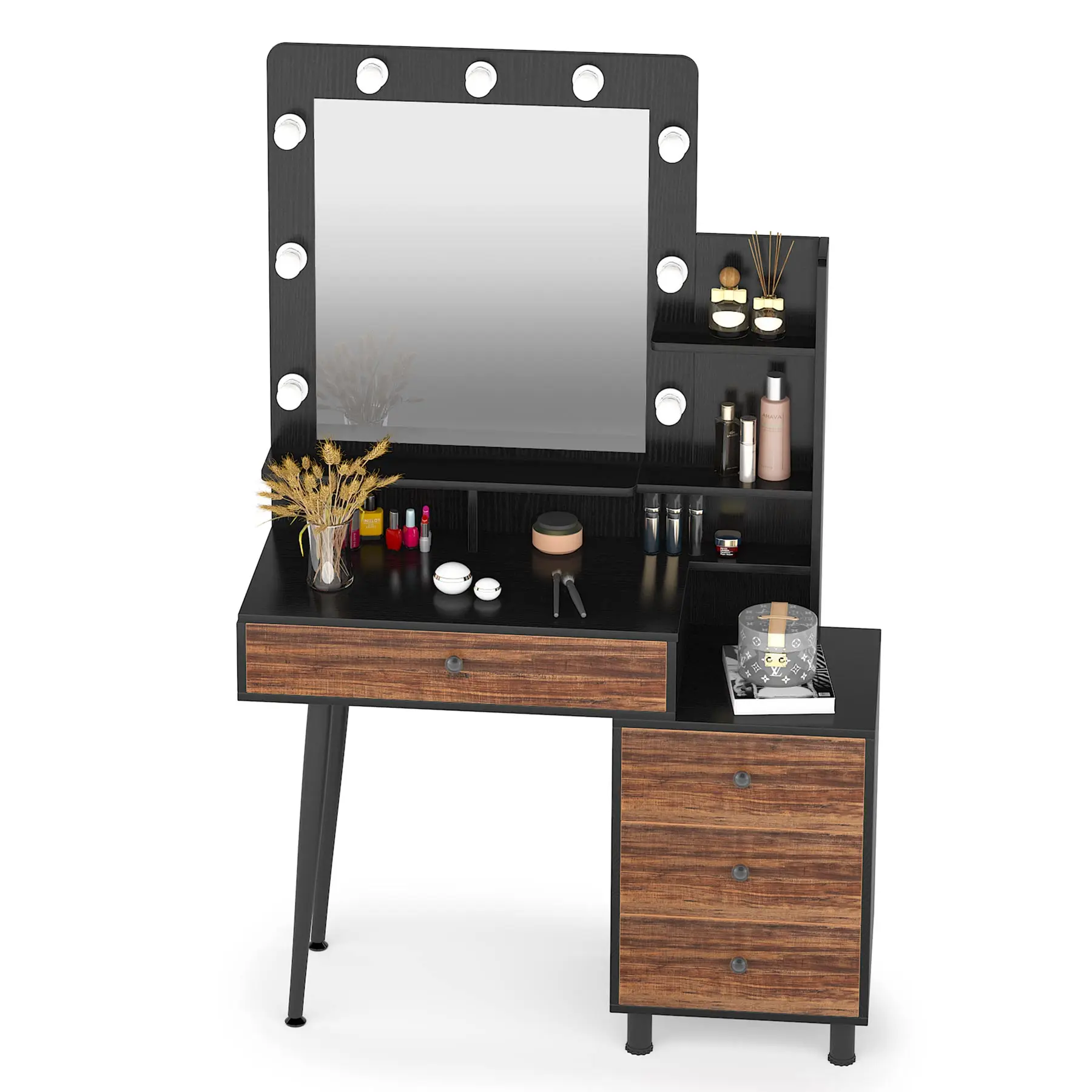 Makeup Vanity Table With LED Light Makeup Mirror And Storage Shelves