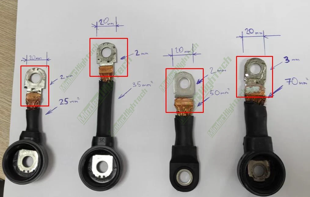 Ultrahangos hegesztőgép 50 mm²-es vastag fémhuzalos csatlakozó gyárból