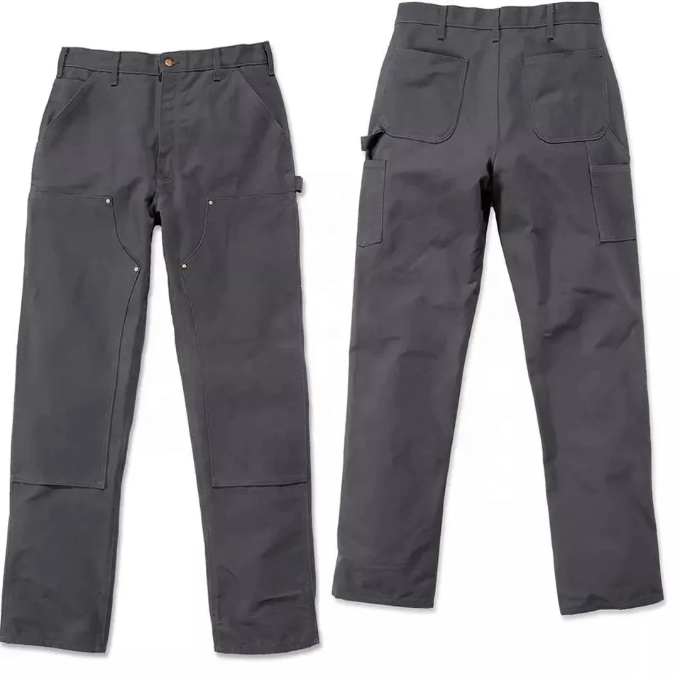Manufacturer Custom High Quality Mens Straight Leg Denim Jeans Canvas Work Cargo Pants Double Knee Carpenter Pants Men details