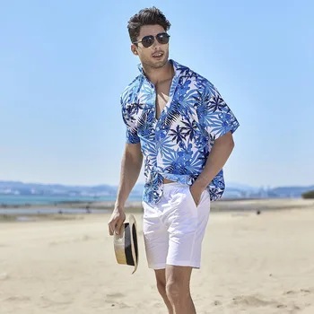 Custom Printing Men's Summer Short Sleeves Quick-Drying Shirt Hawaii Beach Shirt Surfing Short Sleeve Hawaiian Shirt