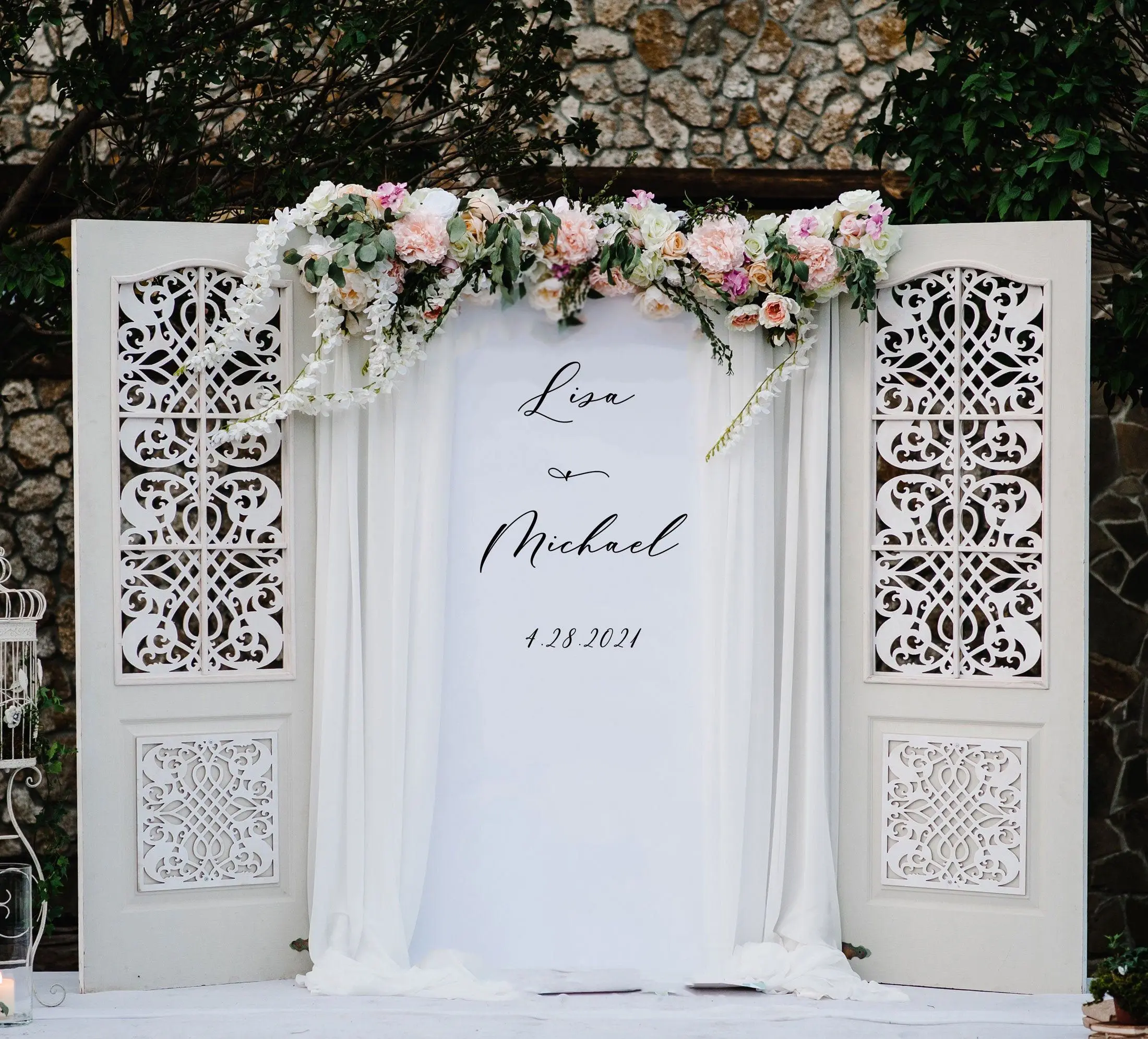 New arrival gold stainless steel white acrylic wall panels wedding centerpieces acrylic wedding backdrop stand for event