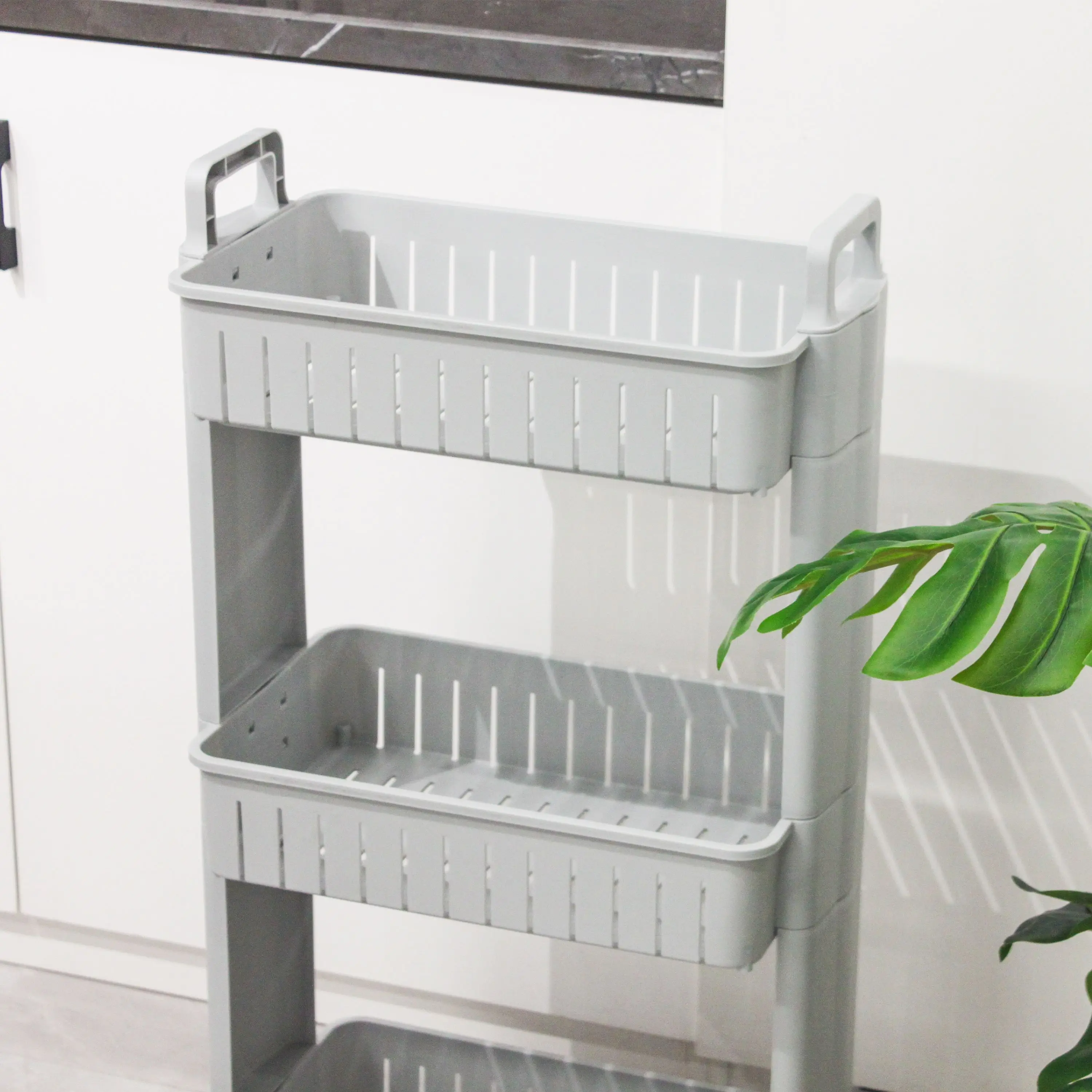 Bathroom plastic shelf storage rack with wheel