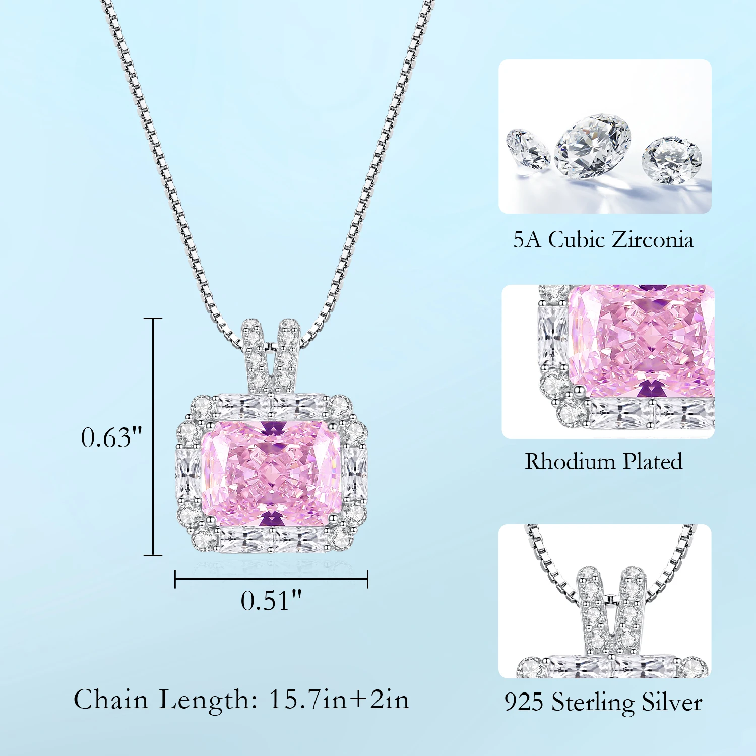 CDE WYN5 Fine Jewelry 925 Sterling Silver Necklace Wholesale Pink Cubic Zirconia Pendant Rhodium Plated Chain Pendant Necklace