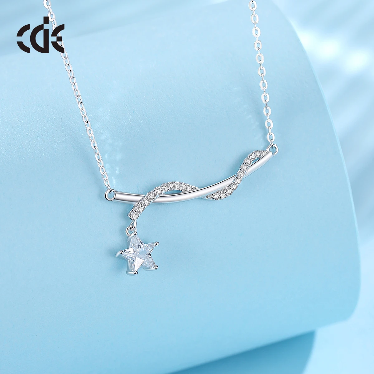 CDE CZYN009 Fine Jewelry Necklace 925 Sterling Silver Zircon Pendant Rhodium Plated Women Rotate Star  Pendant Necklace