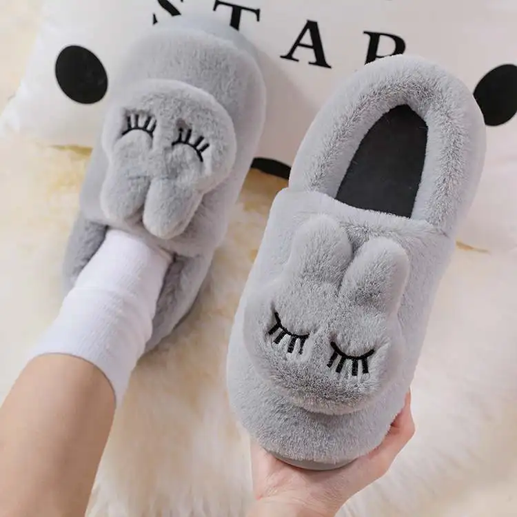 Wholesale 2023 Winter warm Girls fuzzy fluffy stuffed animal rabbit autumn home indoor slippers for women