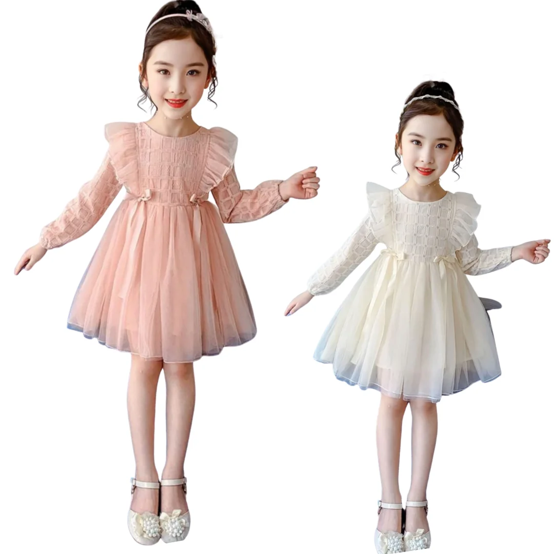 Elegant Furing Beautiful Princess Dress Spring Autumn Girls 5-9 years old dress with Cotton material combination Furing