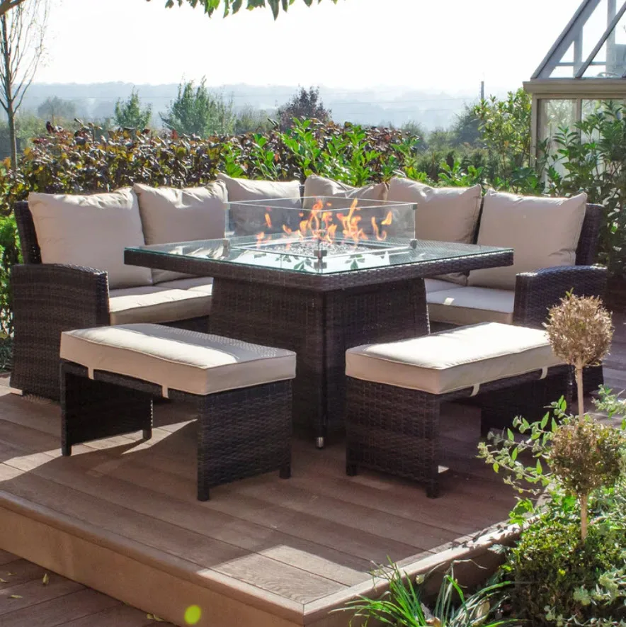 Rattan Sofa Set With Corner Sofa And Dining Table Wicker Garden