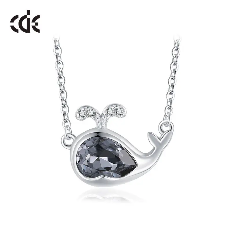 CDE YN0921 Fine 925 Sterling Silver Jewelry Animal Crystal Necklace Wholesale Rhodium Plated Black Whale Pendant Necklace For Gi