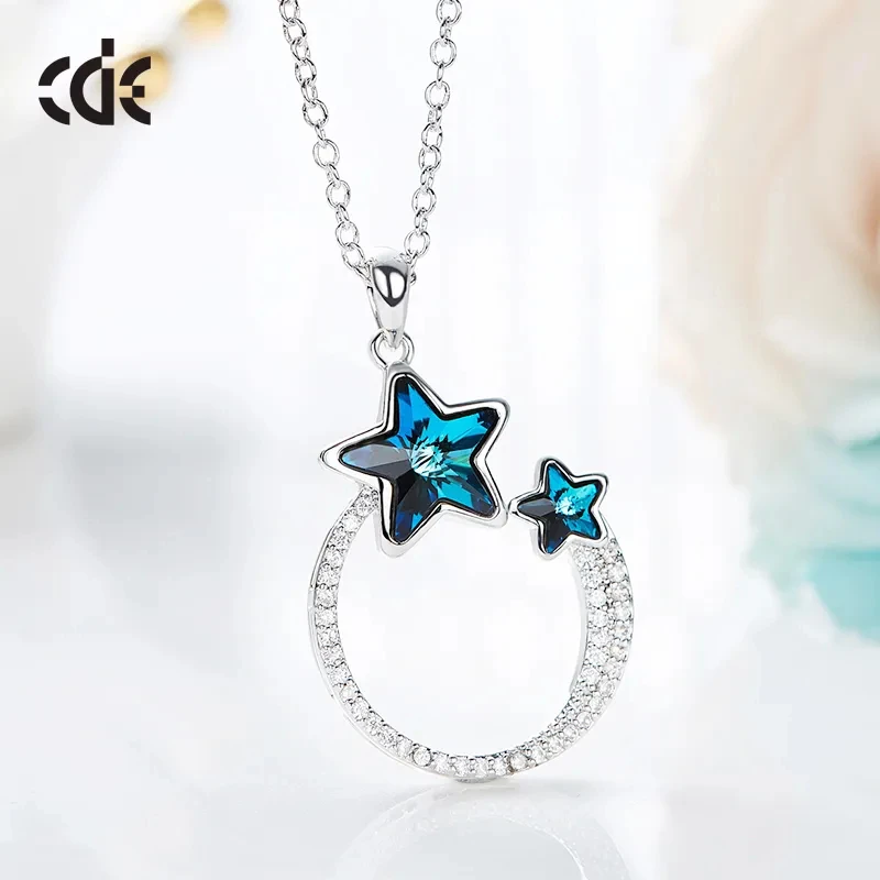 CDE P0990 Fashion Alloy Copper Jewelry Necklace Star Crystal Pendant Rhodium Plated Women Pendant Necklace