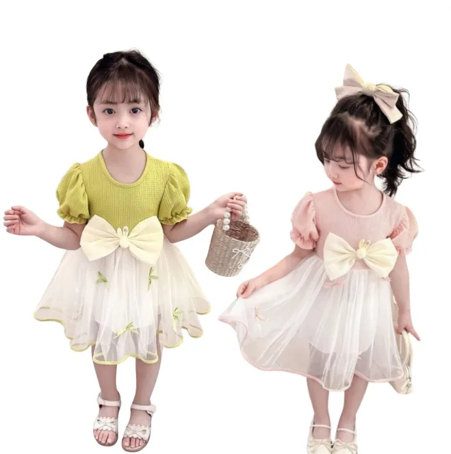 Children Girl Clothing Kids Clothes Flower Girls Dress with ribbon beauty Designers Summer Custom Wholesale Big Kids