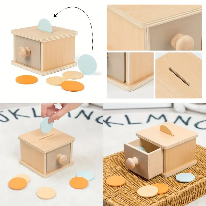 Montessori Kids Wooden Coin Box Drawer Game Educational Toys Preschool Training Drum Toy Baby Early Learning Teaching Aids Toys