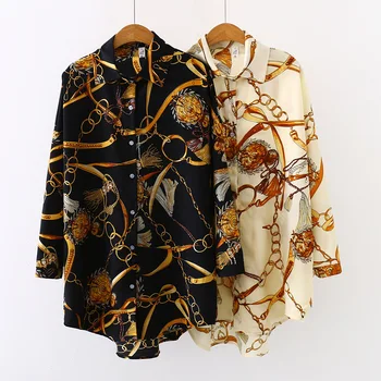 Women Equestrian Shirt Elegant Fashion Custom Pattern Printing Ladies Long Sleeve Women Latest Chiffon Causal Loose Long Tops