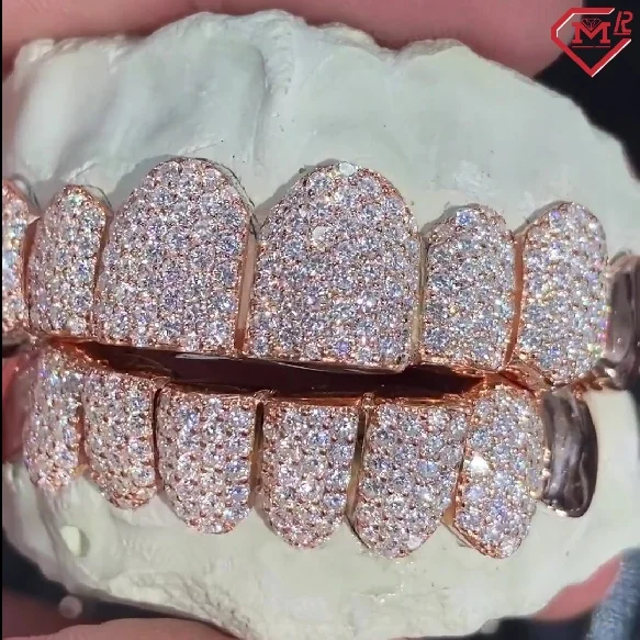 Iced Out Hip Hop Grillz Dia Teeth Rappers 8 Top 8 Bottom Gold Plated Sterg Sliver Custom Vvs Moissanite Grillz 20