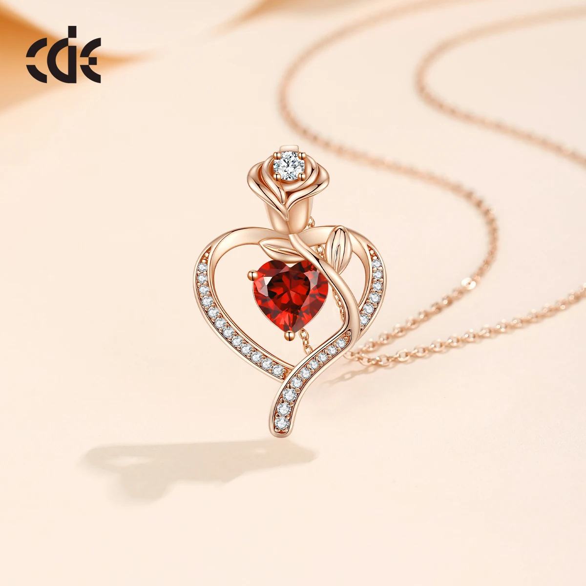 CDE YN1168 Fine 925 Sterling Silver Jewelry Necklace Wholesale Heart Zircon pendant Rose Gold Plated Birthstone Pendant Necklace