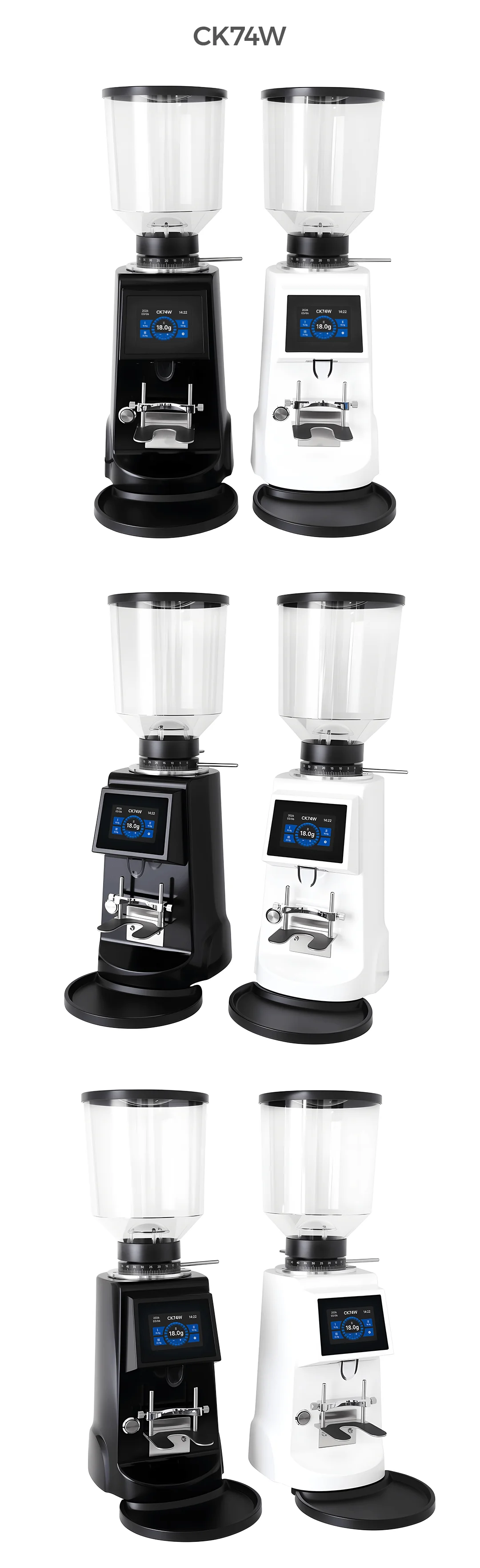 2026 New CK74W Espresso Coffee Grinder Heavy-Duty Espresso Grinder 74mm Burrs Large Capacity 1kg Hopper Stepless Setting Café