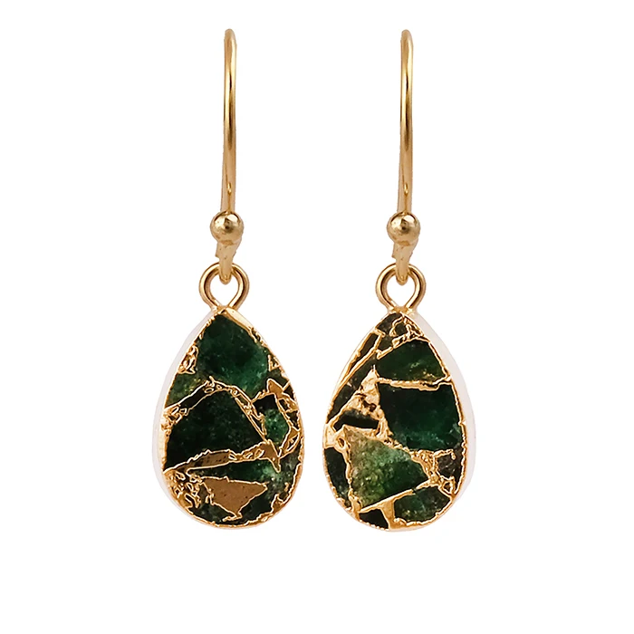 Gold Electroplated Handmade Emerald Gemstone Earrings Pear Shape Dangle