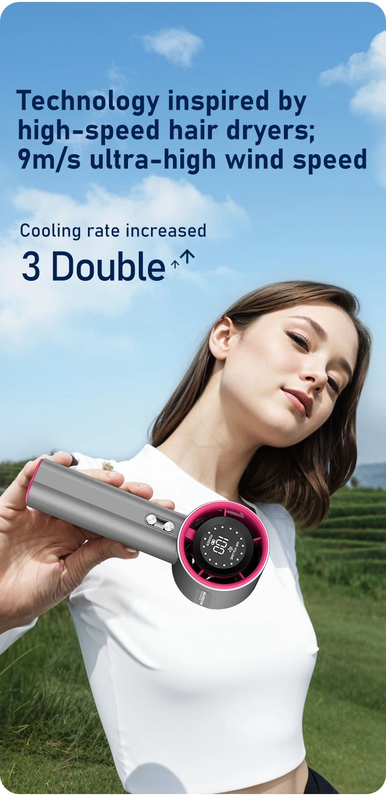 Battery-powered Handheld Fan, Portable, LCD, 100-Speed - detail 4