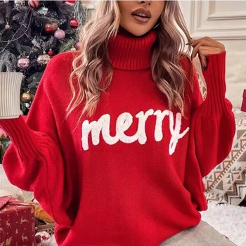 Women Ladies Knitted Festival Sweater Wholesales Women Pullover Warm Solid Color Winter Ladies Christmas Sweater For Adults