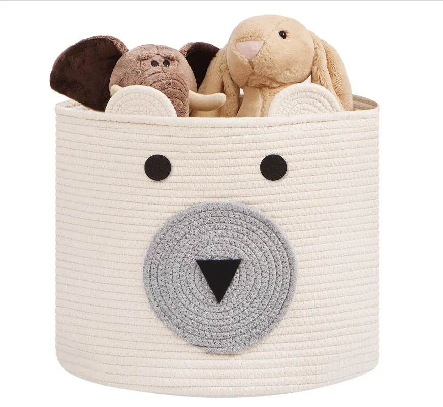 Cotton Rope Storage Basket Cute Bear Basket with Handles Nursery Storage Baby Nursery Basket for Toys Clothes Towels