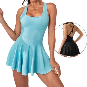 Women Sportswear Sleeveless Fitness Yoga Workout Golf Active Flared Mini Dress Tennis Skirts