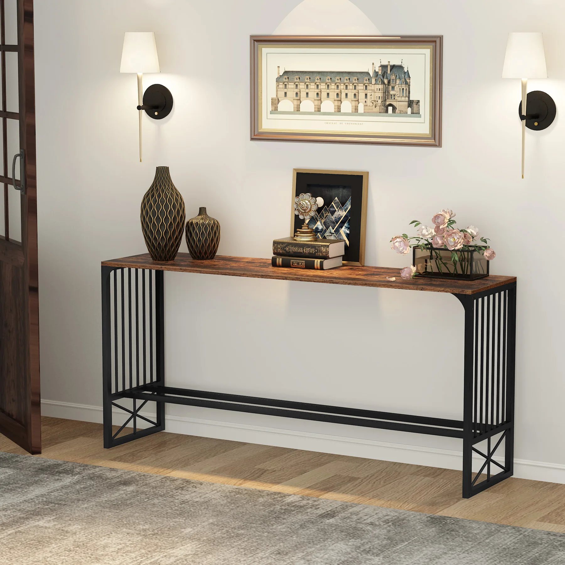 70.9 inch Industrial Sofa Wood Wall Long Narrow Console Table For Living Room Furniture