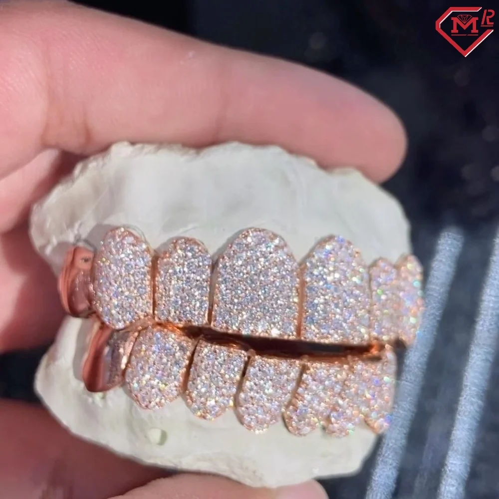 Iced Out Hip Hop Grillz Dia Teeth Rappers 8 Top 8 Bottom Gold Plated Sterg Sliver Custom Vvs Moissanite Grillz 19