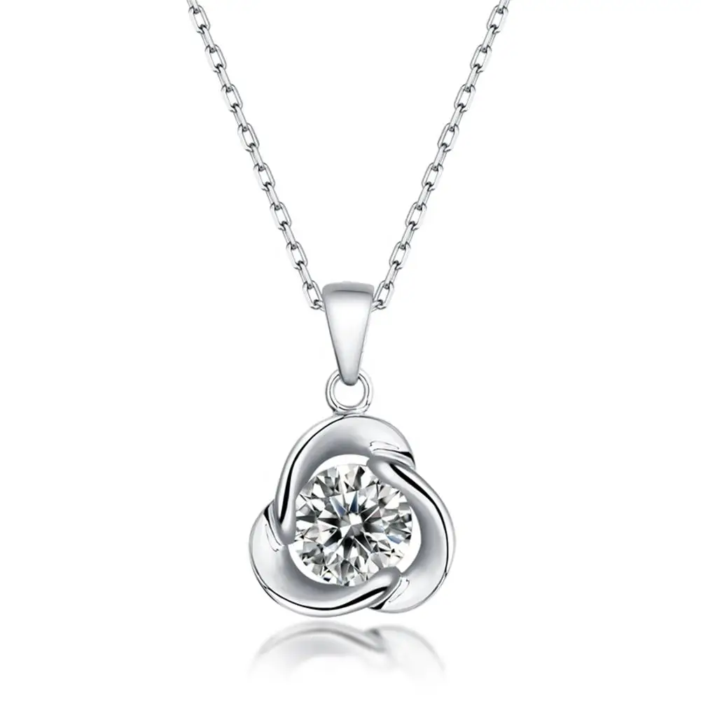 CDE YN0878 Fine Jewelry 925 Sterling Silver Rhodium Plated Necklace Round Cut Moissanite Charm Women Pendant Necklace
