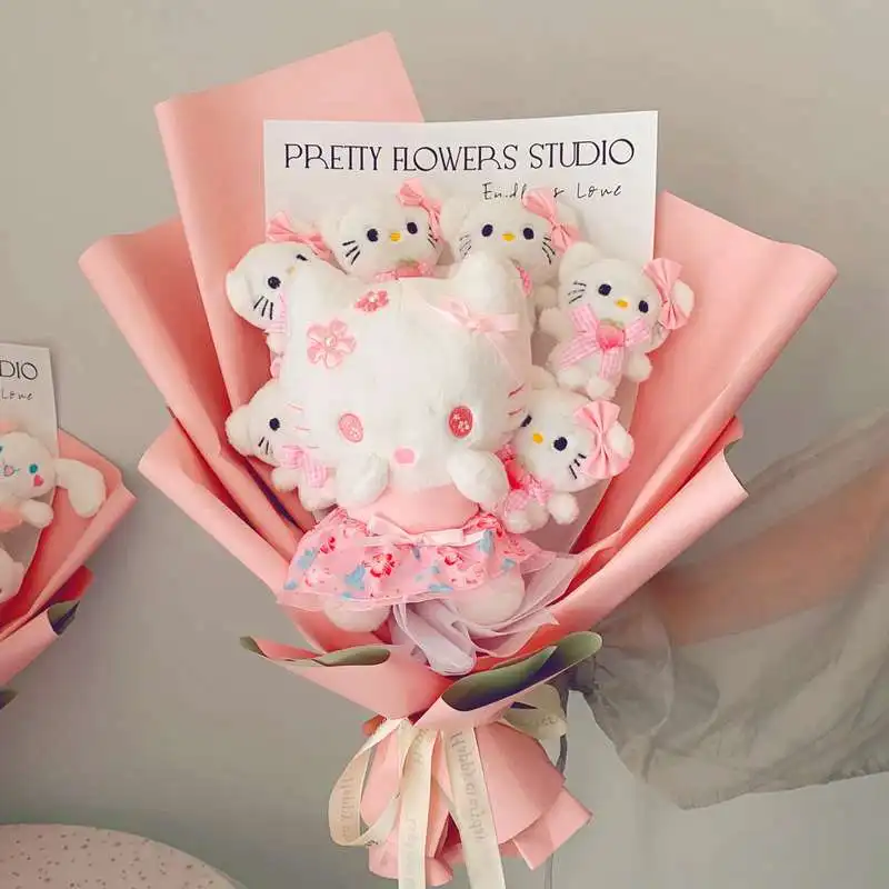 Cross Border Kawaii Stuffed Animal Plush Flower Bouquet Preserved Flower Doll For Valentine And Wedding Gift