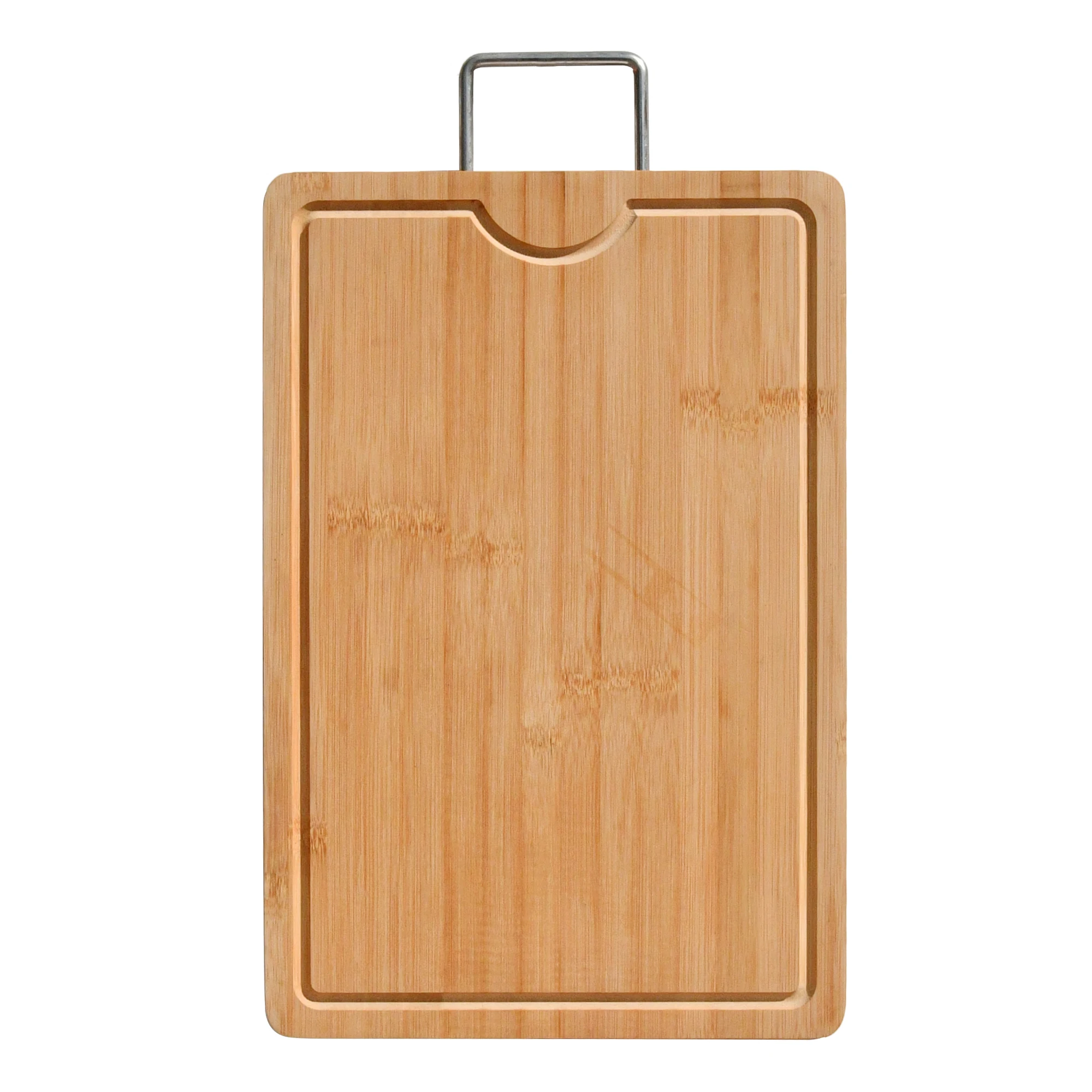 Easy-to-Clean Bamboo Wood Cutting Board With Flexible Metal Handle , Heavy Duty Chopping Boards For Kitchen