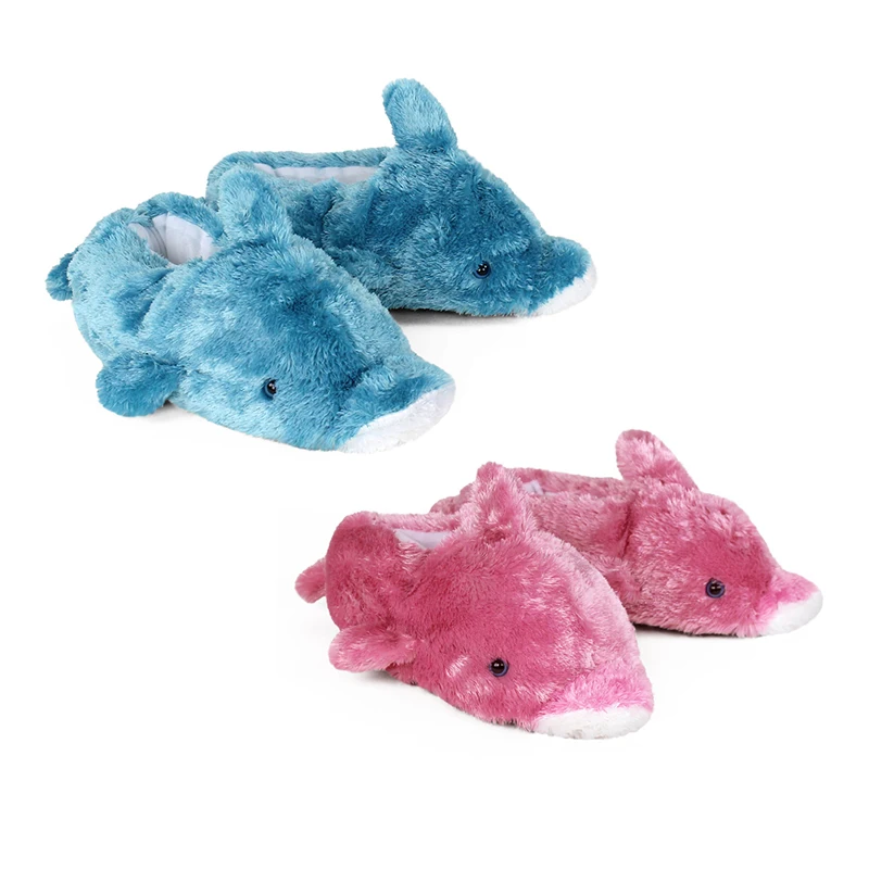 Wholesale Stuffed animal slippers unisex shoes cotton  winter indoor slippers Blue Pink Dolphin  Animal slippers for Gifts