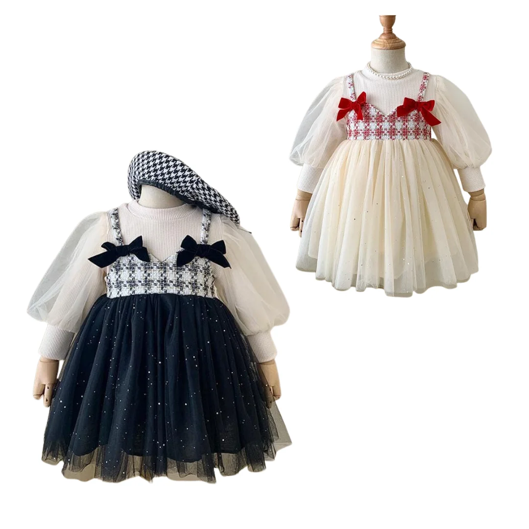 Long Sleeve Dress Puffed Skirt Girls Ruffle Flutter Dress Children Winter