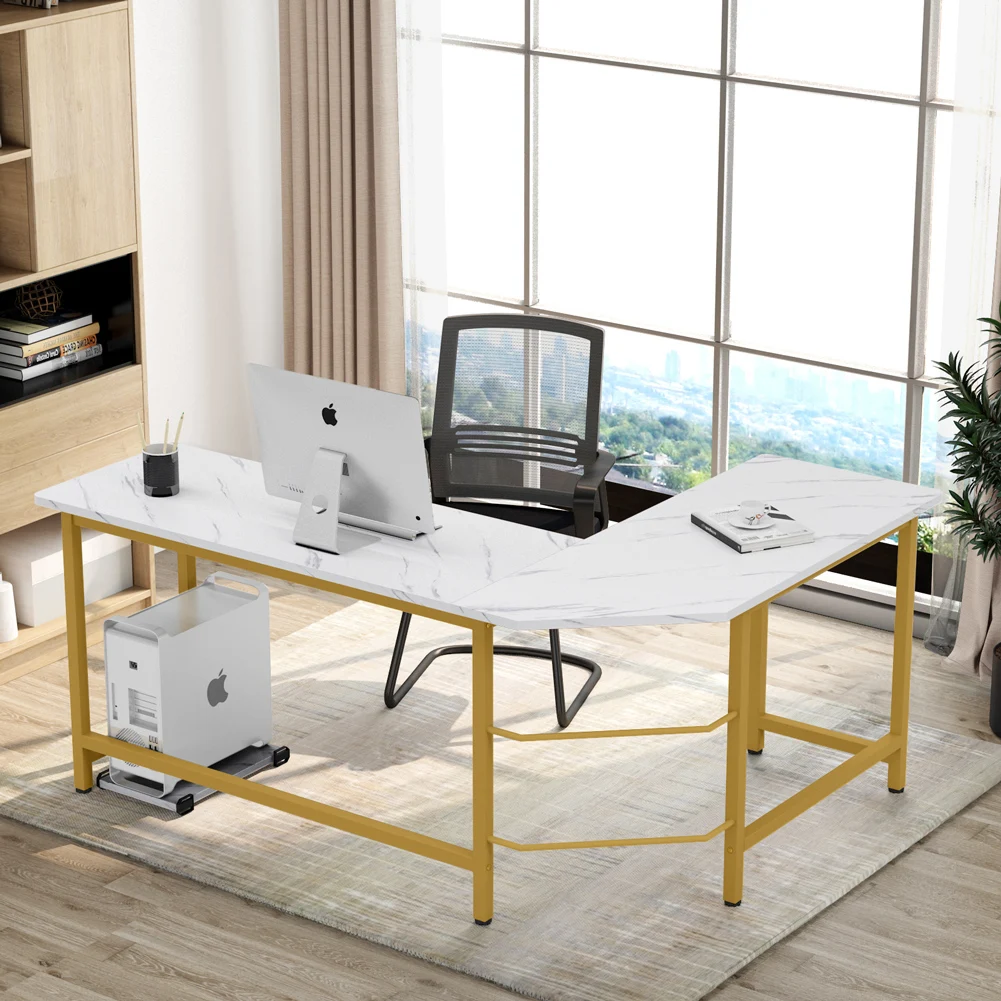 High Quality White Gold Long Computer Desk Custom Made Executive Office Computer Table