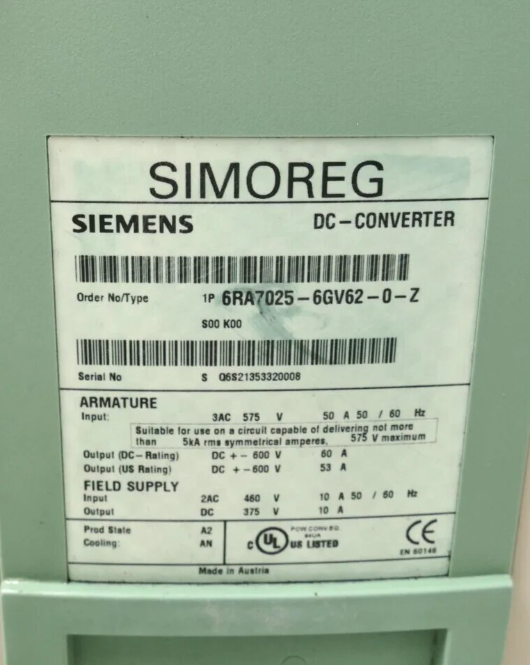 SIMOREG DC Master Converter  with microprocessor for 4-quadrant drives Circuit Siemens 6RA7025-6GV62-0