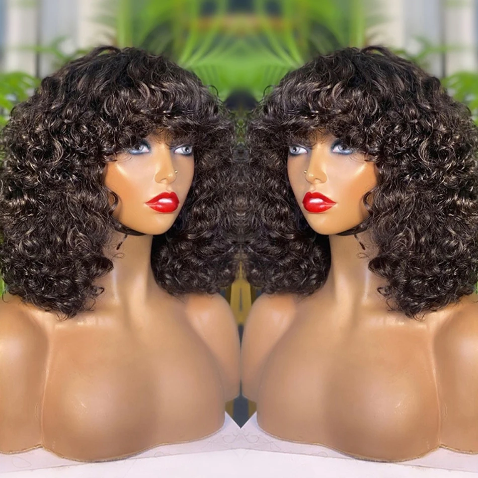99J Burgundy Straight Bob Human Hair Wigs With Bang Full Machine Made Brazilian Remy Human Hair Short Bob Wigs For Black Woman