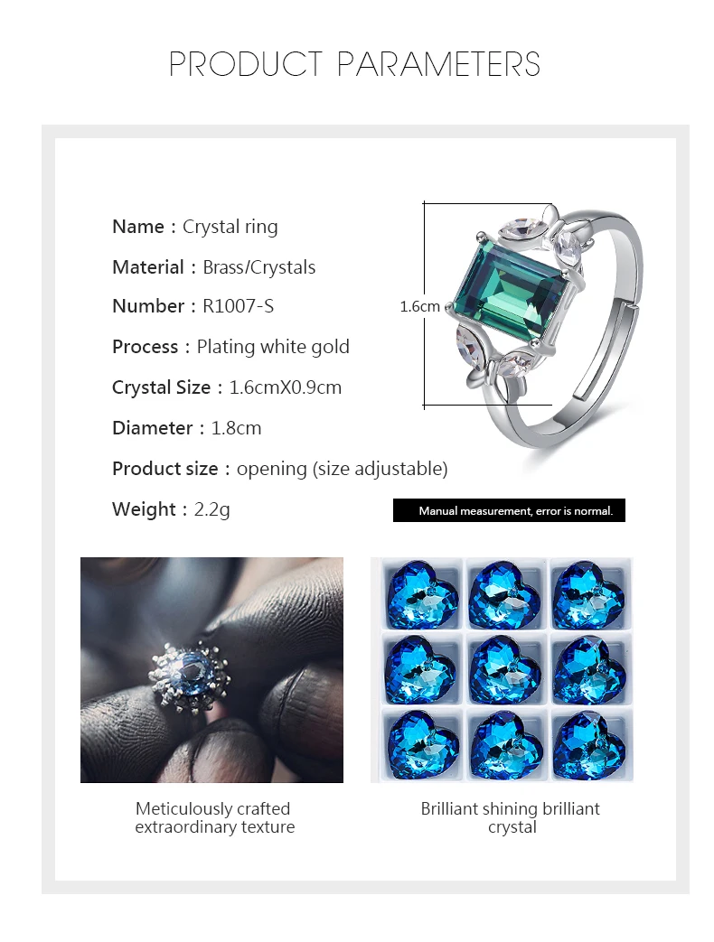 CDE R1007 Fashion Jewelry  Ring Wholesale Rhodium Plated Cubic Stone Gemstone Crystal Womens Ring