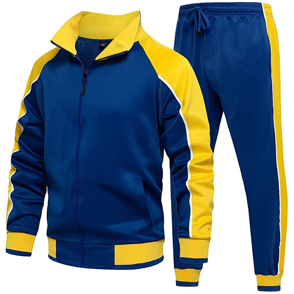 Men Tracksuit Set Full-Zip Sweatshirt Jogger Sweatpants Warm Sports Suit Gym Training Wear 