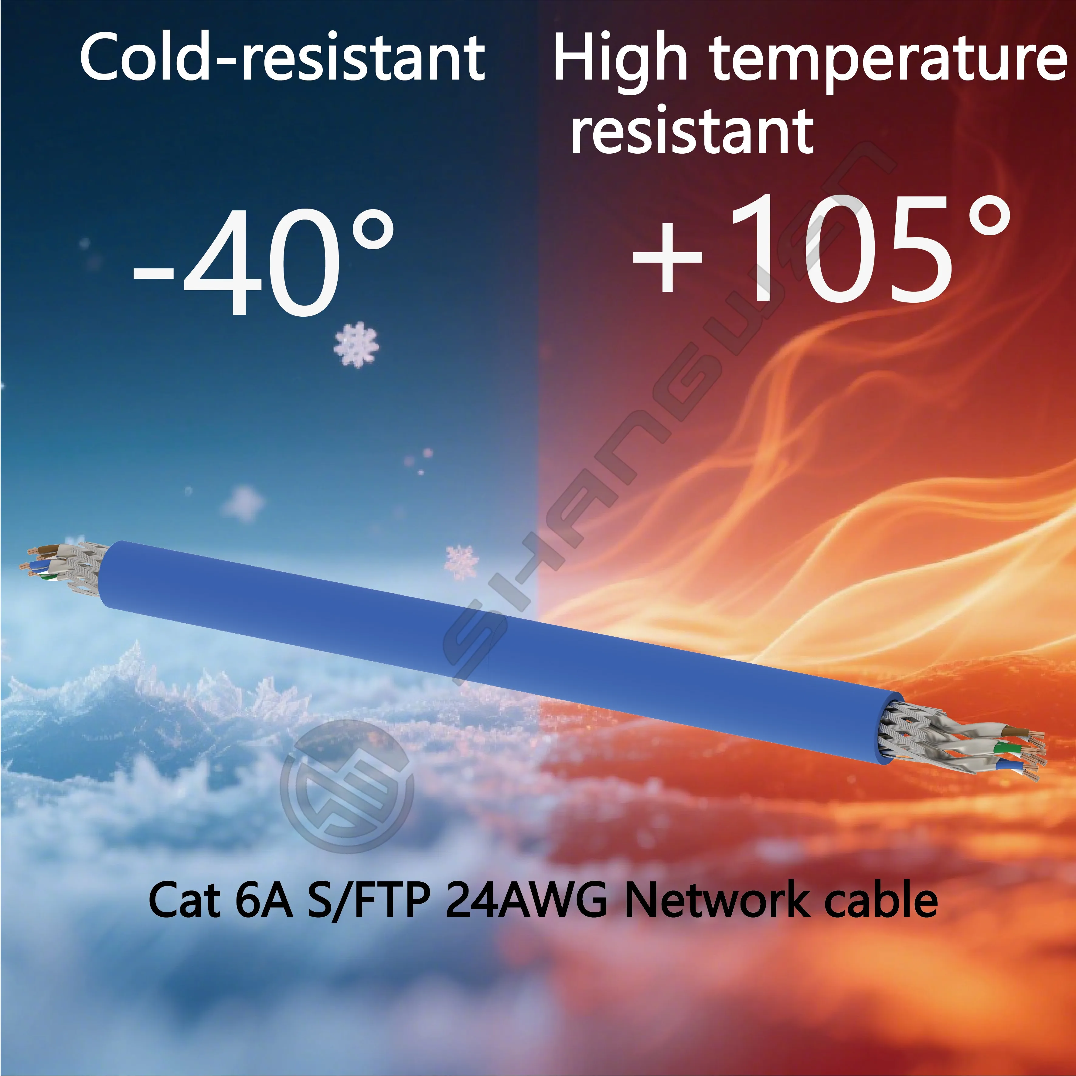 Blue Rj45 CAT6A 24AWG SFTP Soft Network Cable 100% Oxygen-Free Copper 4-Pair Multiple Copper Twist UL CE 305M Soft Cat6a Cable