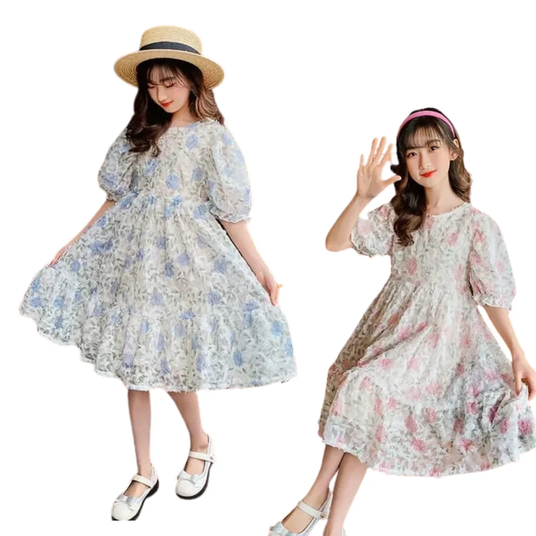 Wholesale children's clothing dress for girls handmade floral summer dress children's clothing Children's flower fashion summer