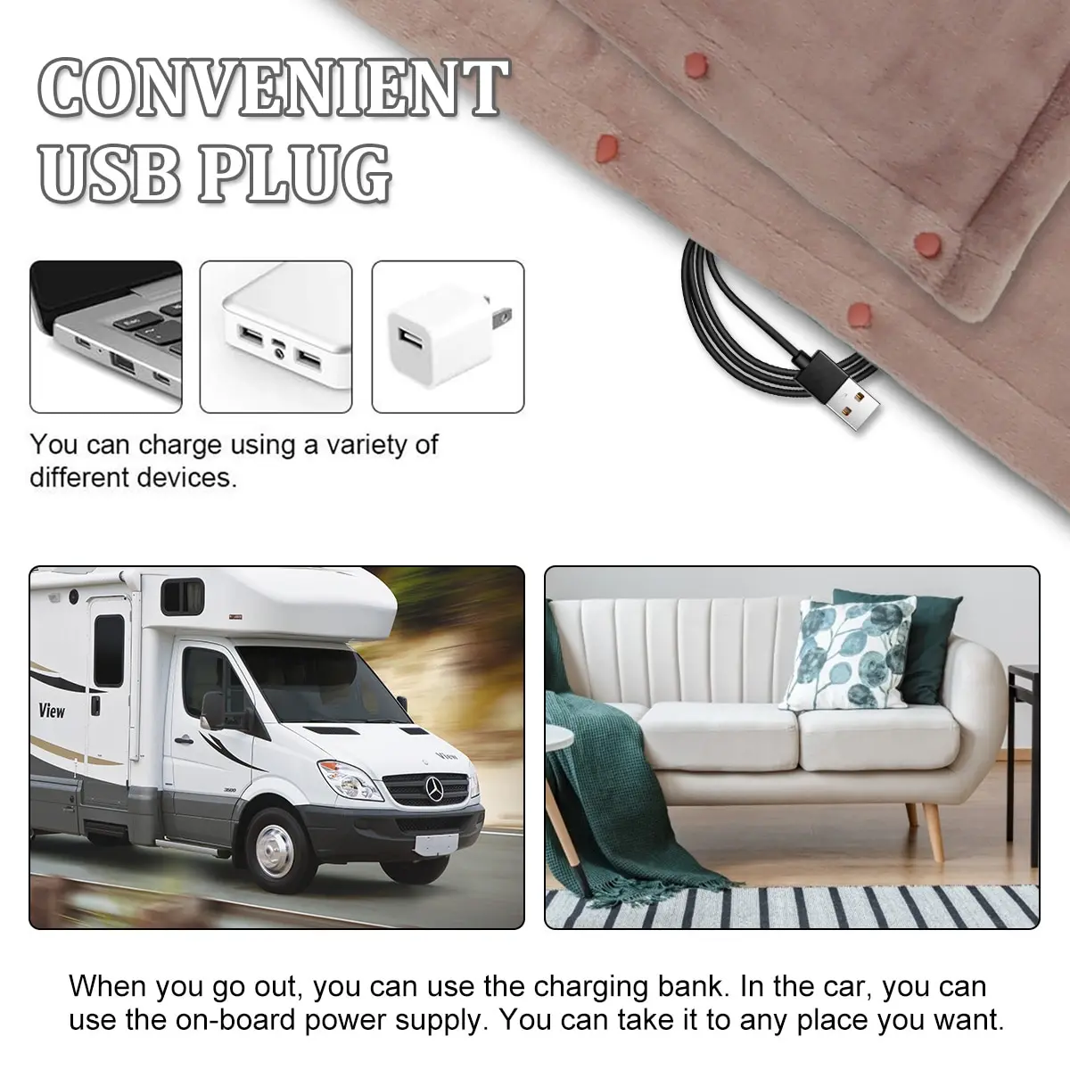 Heated Blanket, 63x33in, USB - detail 12