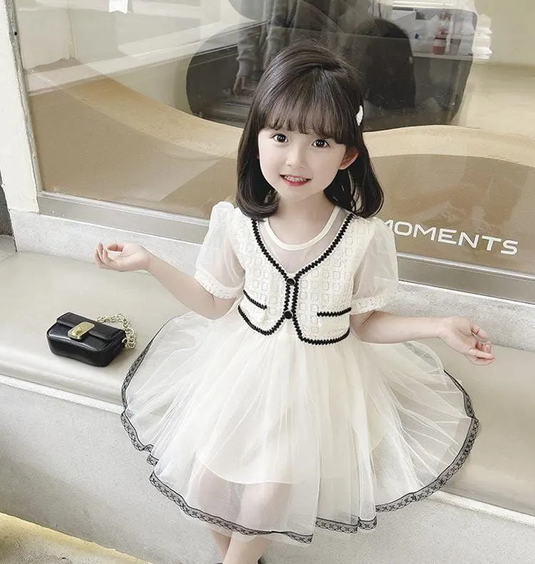 High Quality Beige Summer Baby Girls Luxury Dress Baby Girls furing material Girls Dresses age 2-8 years old