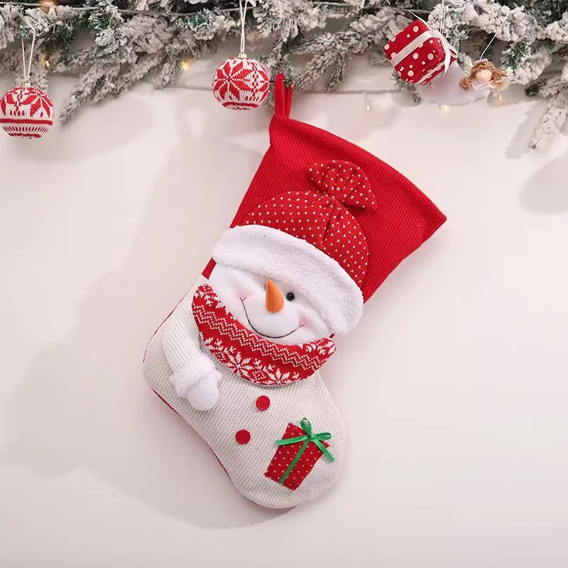 New European-Style Knitted Christmas Stocking Gift Bag Old Man Snowman Candy Simple Bag Christmas Stocking Gift Bag Sock