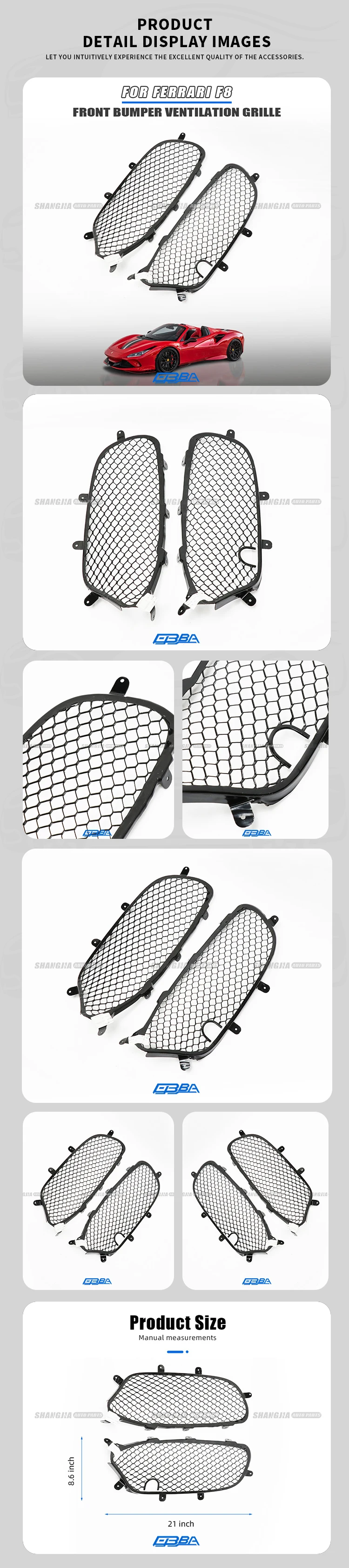 High Quality Aluminum Front Bumper Grille For Ferrari F8 Spider Tributo 883391 883385 Lightweight And Strong Aluminum Grill supplier