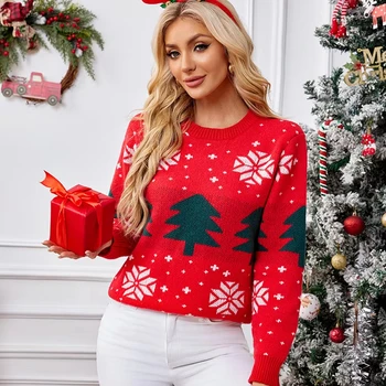 Wholesale Christmas Tree Festival Party Knitted Pullover Autumn Winter Men Women Long Sleeves Causal Red Green Christmas Sweater