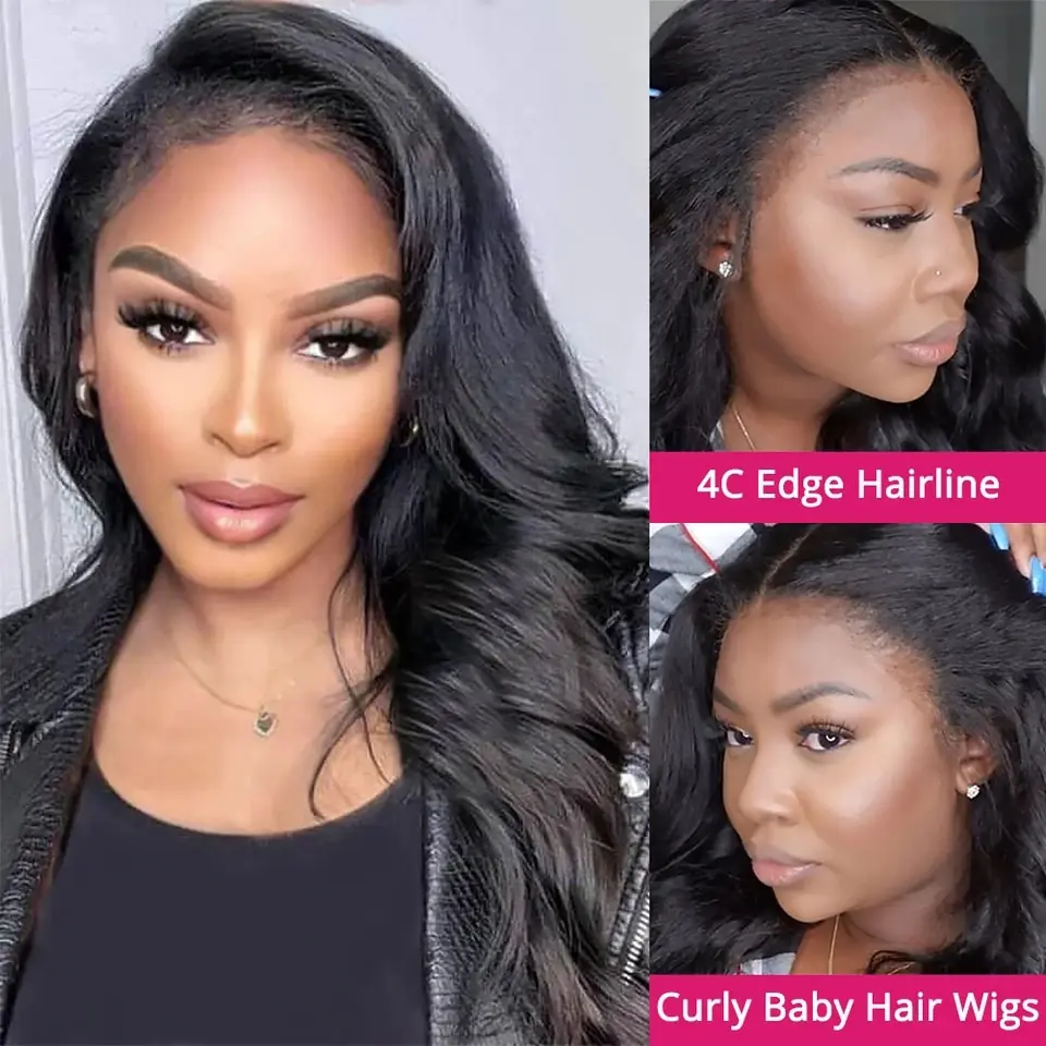 Body Wave Water Wave Wig 4C Curly Edges Pre Plucked Baby Hair Remy 13x4 Lace Front Human Hair Wigs For Women