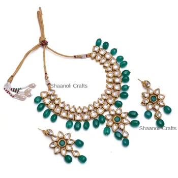 Latest Design Wholesale Indian Kundan Necklace Set High Quality Gold Plated Ethnic Jewellery