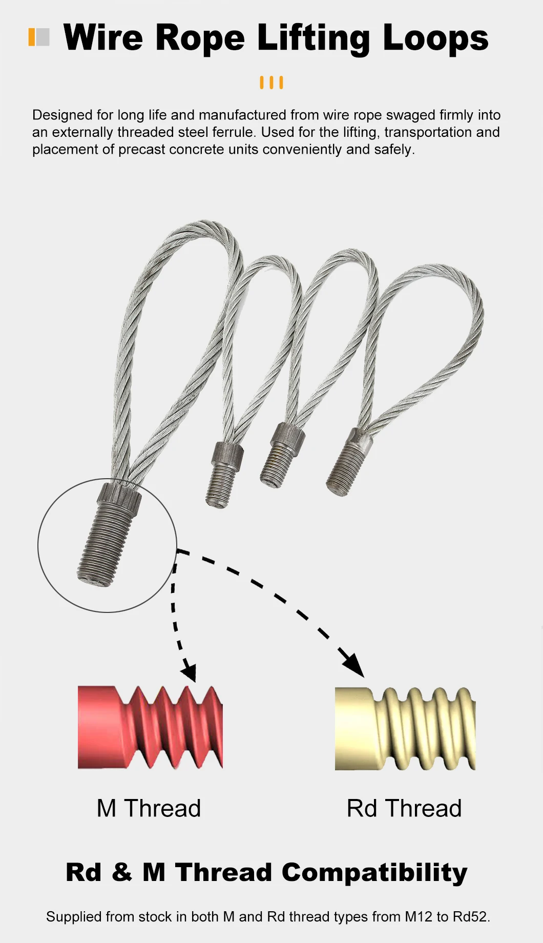 Galvanized Steel Wire Rope Threaded Lifting Loop With Precast Concrete