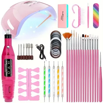 Professional USB Electric Nail Drill Polish File Kit with UV LED Nail Lamp Gel Manicure Dryer Lamp Acrylic Starter Set