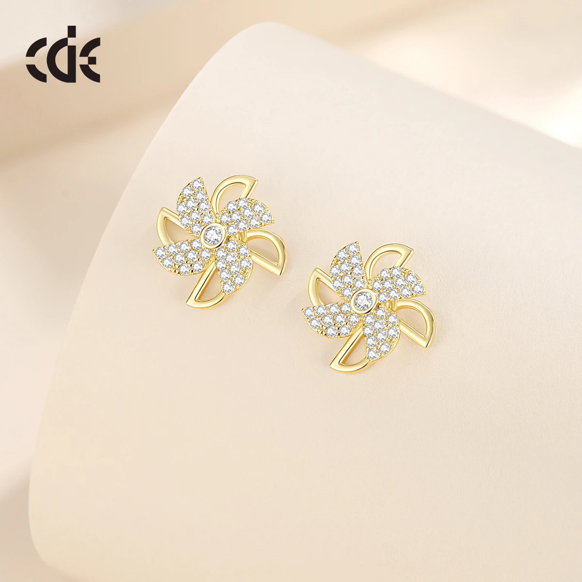 CDE CZYE009 Silver 925 Jewelry Anxiety Earrings 14K Gold Plated Pinwheel Earrings Wholesale Bulk Women Windmill Stud Earrings