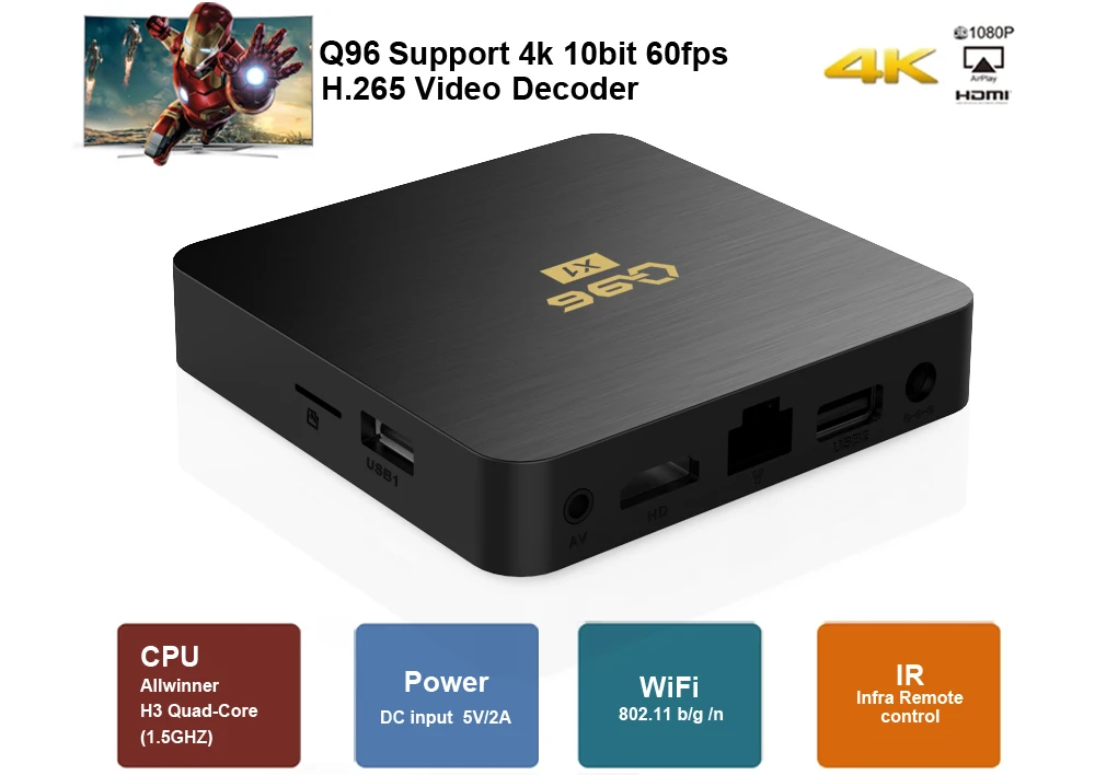 BOXPUT 2024 Q96 X1 Android 7.1 Smart TV BOX Allwinner H3 2.4G Wifi 1GB8GB Quad Core 4K Media Player Best Price Set Top Box OTT