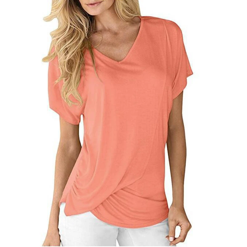 V-Neck Women Breathable T Shirts Casual Outdoor Wear Cotton T Shirts Anti-Pilling Comfortable T Shirts With High Quality